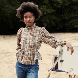 Doen Palmera Top in Blush Promenade Plaid S